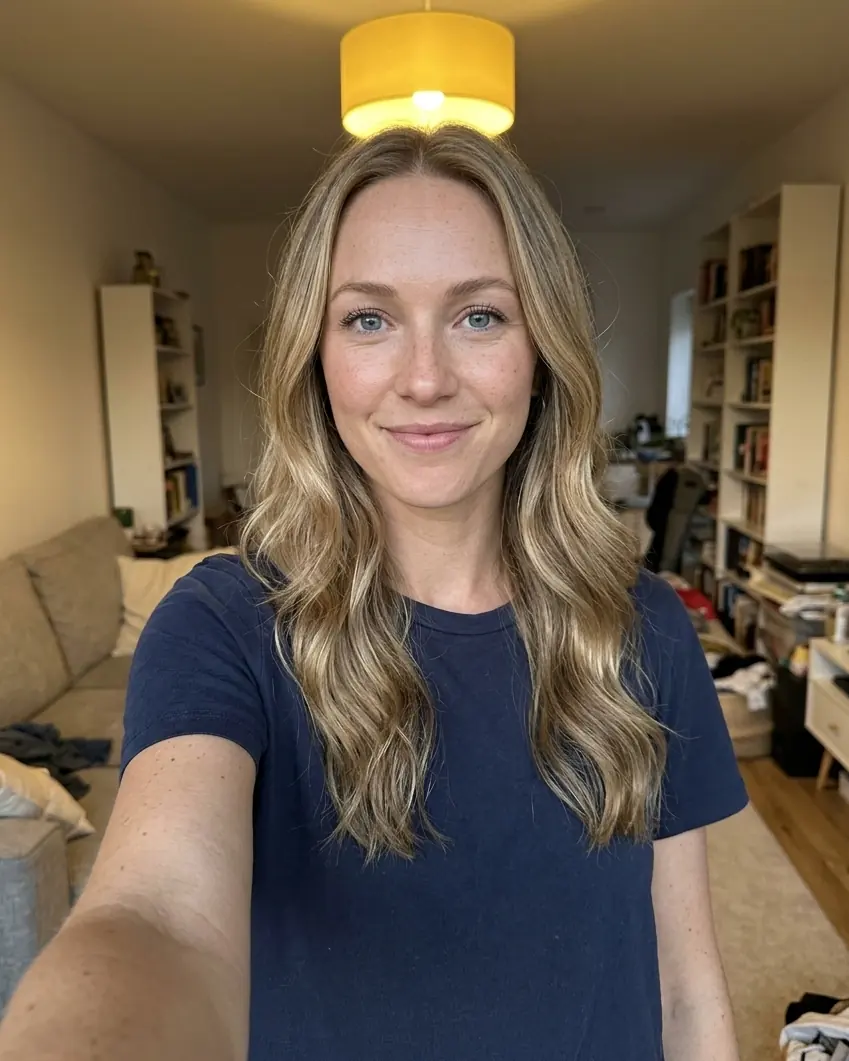 Before: a selfie taken in a living room.